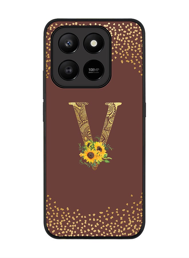 For Honor X7d 4G / X7d 5G / 400 Smart Case,Slim fit Camera Protection, Shockproof Thin Phone cover  - Custom Floral Monogram - V  (Brown )